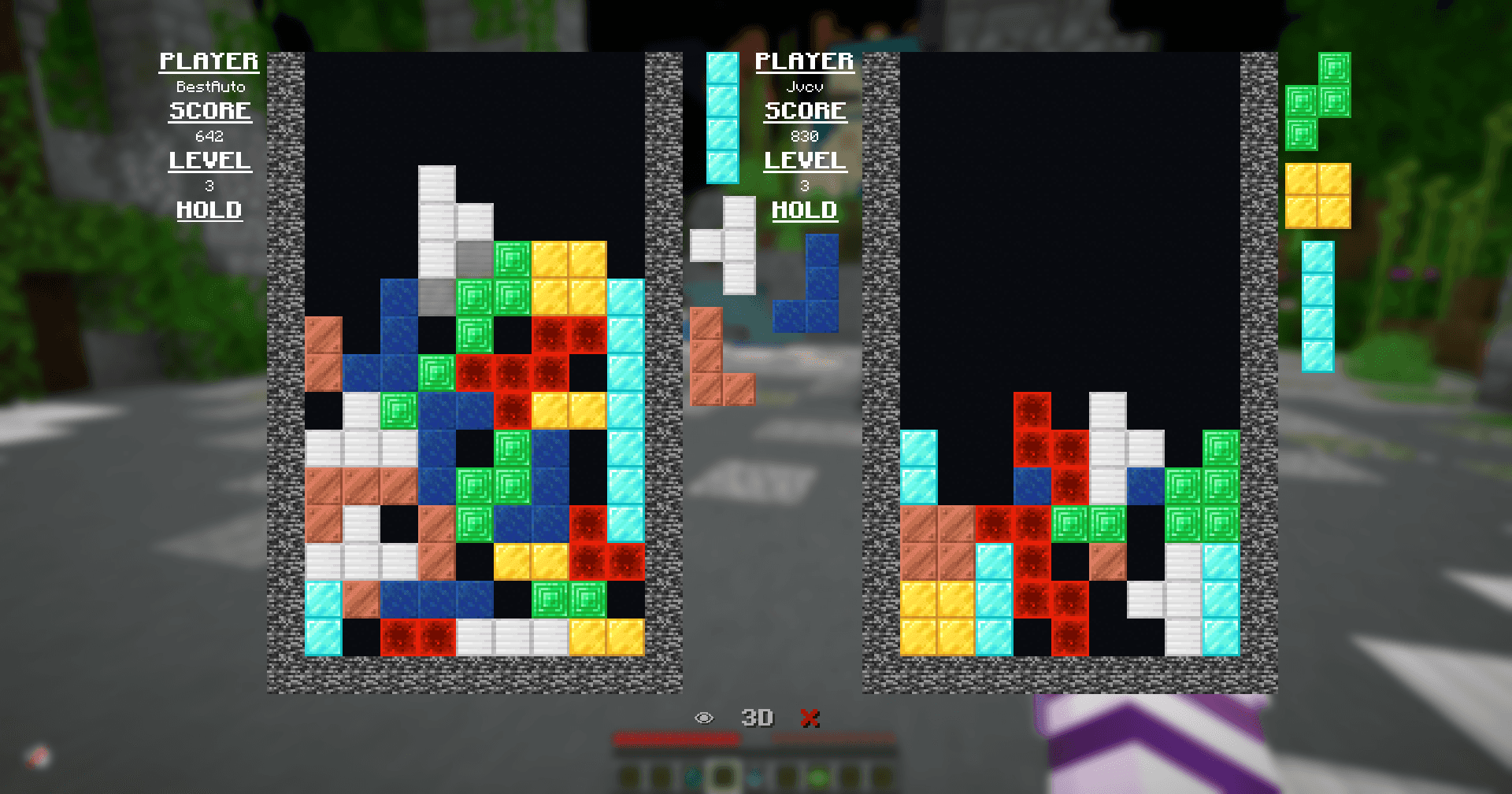 A Minecraft-ingame-screenshot, displaying the NoRisk Client Tetris minigame